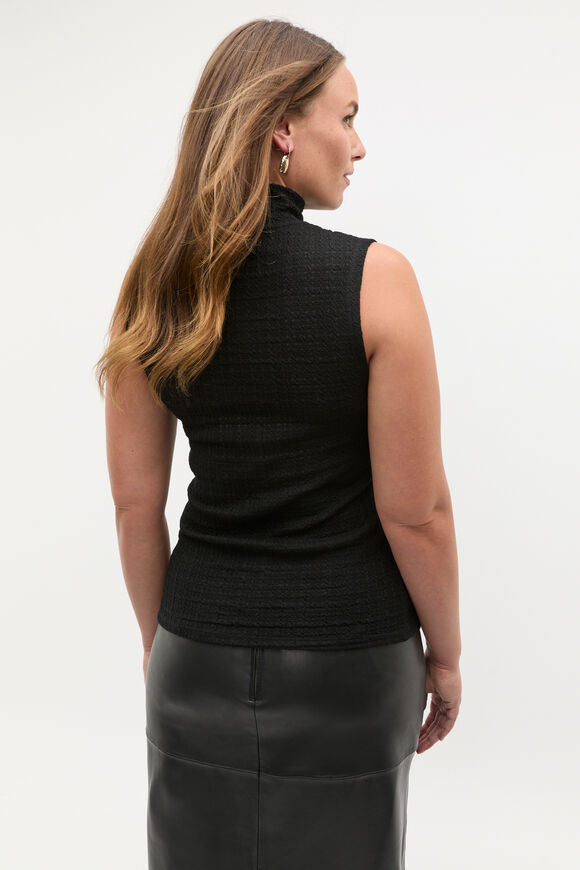 Textured Mock Neck Tank  Black  hi-res