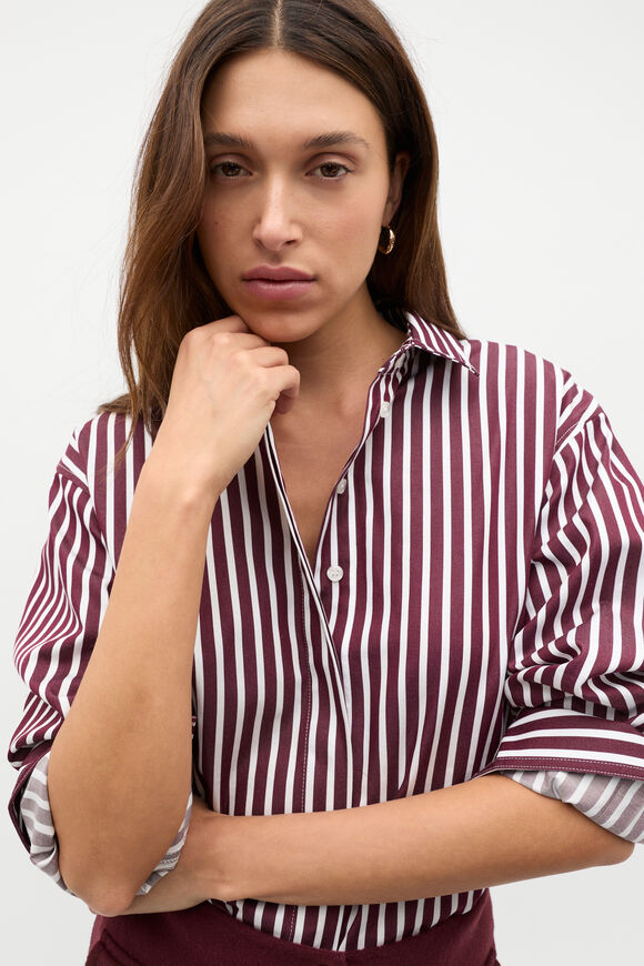 Cotton Stripe Shirt  Plum Red Stripe  hi-res