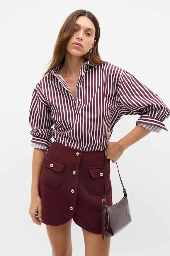 Cotton Stripe Shirt  Plum Red Stripe  hi-res
