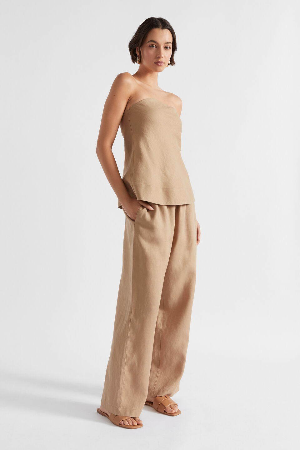 Core Linen Strapless Top  Barley