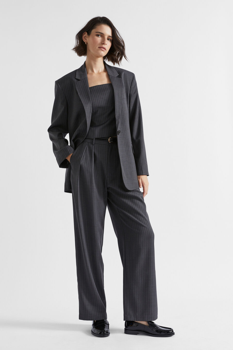 Wool Blend Pinstripe Trouser  Steel Pinstripe