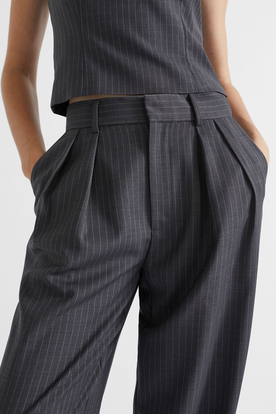 Wool Blend Pinstripe Trouser  Steel Pinstripe