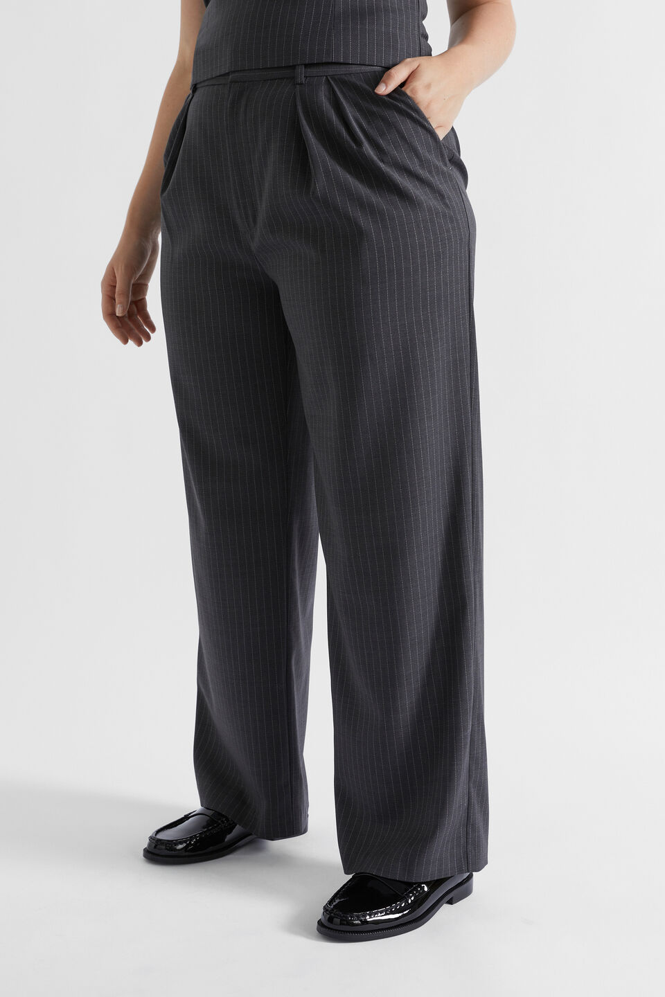 Wool Blend Pinstripe Trouser  Steel Pinstripe