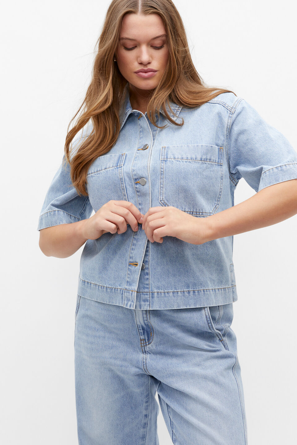 Denim Short Sleeve Shirt  Vintage Wash