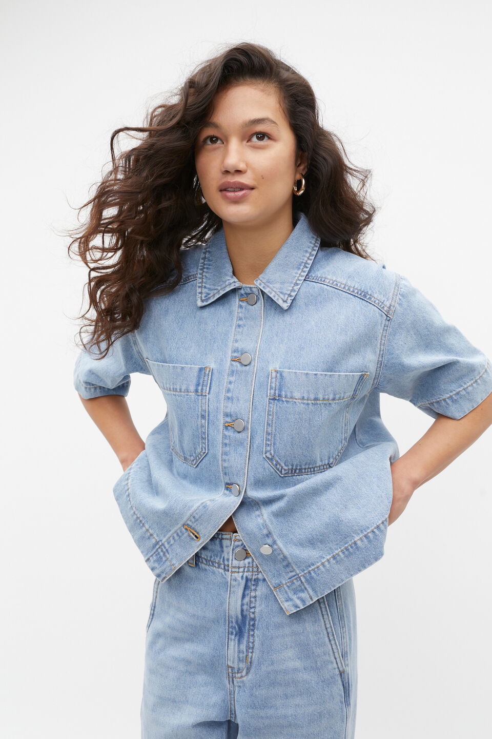 Denim Short Sleeve Shirt  Vintage Wash