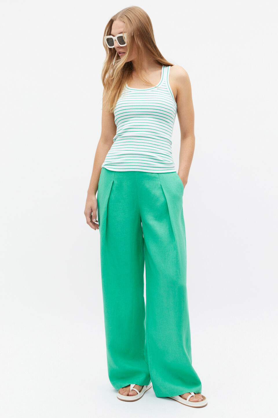 Australian Cotton Rib Tank  Deep Emerald Stripe