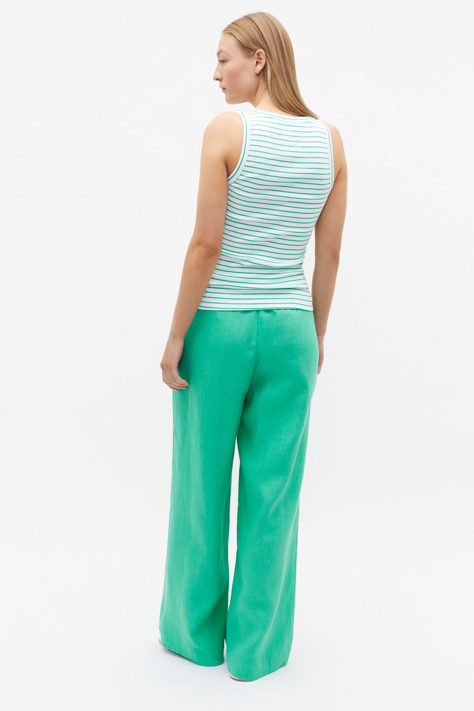 Australian Cotton Rib Tank  Deep Emerald Stripe