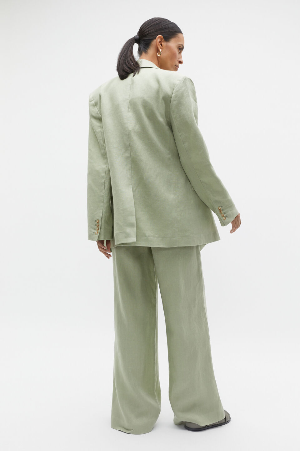 Linen Double Breasted Blazer  Pale Olive