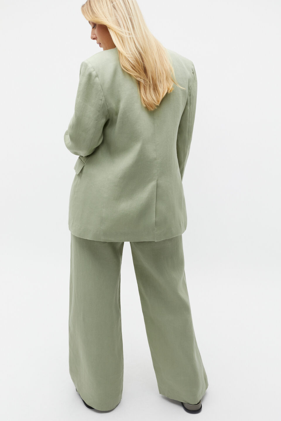 Linen Double Breasted Blazer  Pale Olive