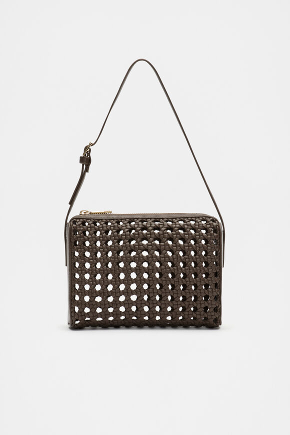Leather Woven Shoulder Bag  Affogato  hi-res