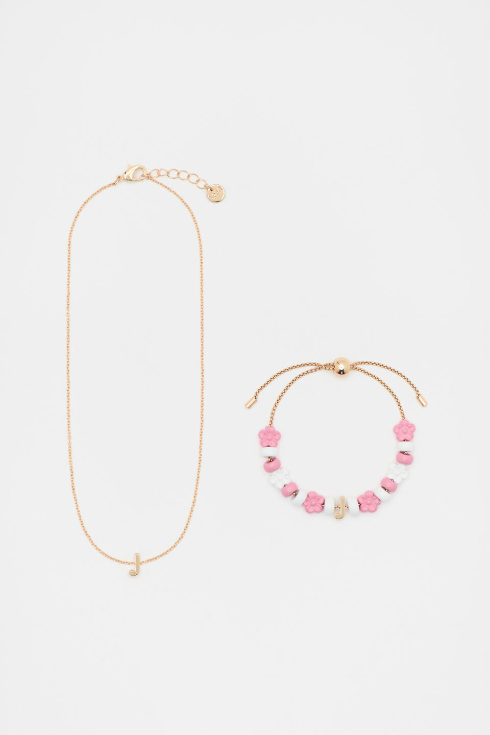 Initial Necklace & Bracelet Set  J