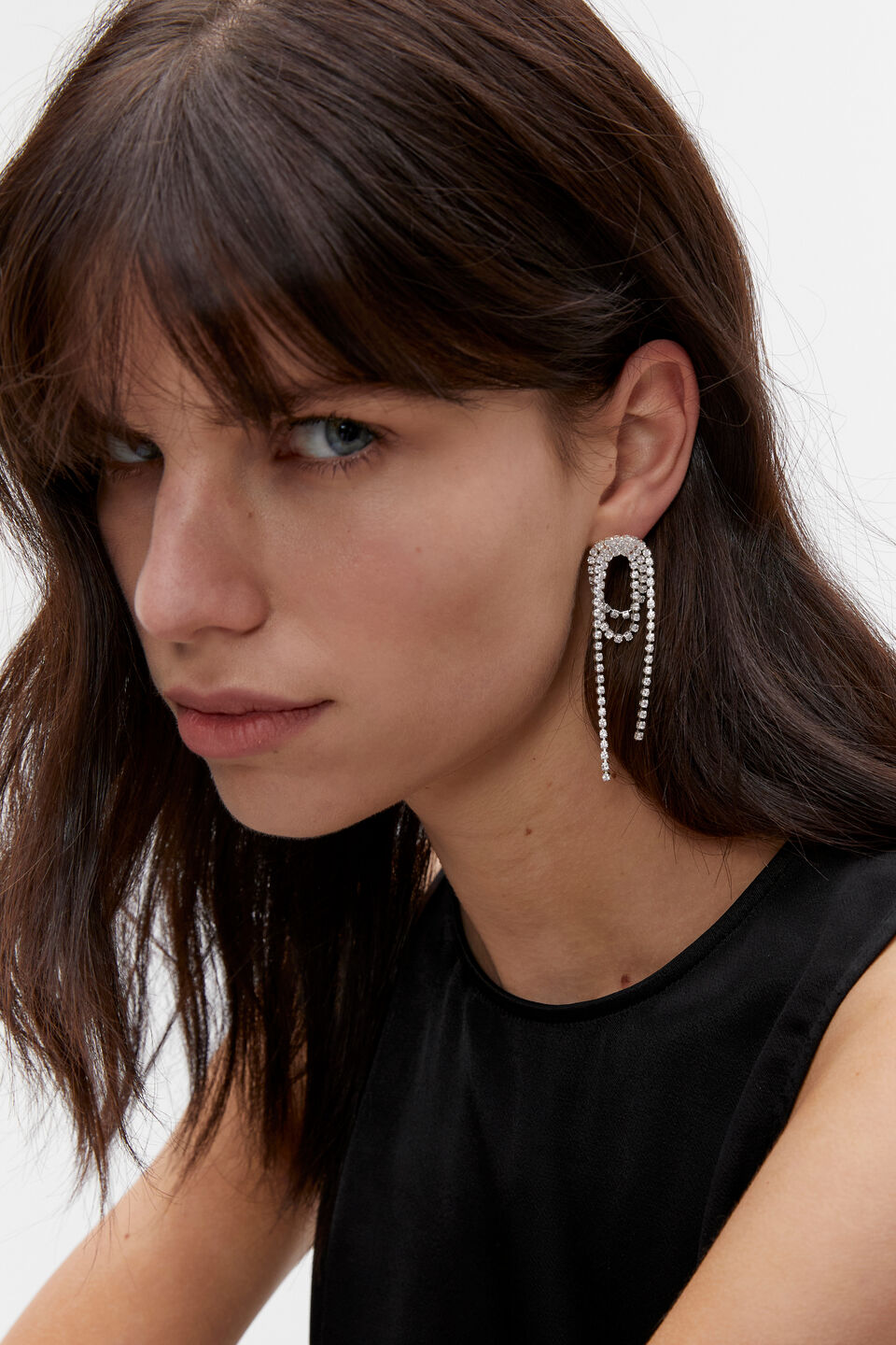 Crystal Looped Earring  Silver