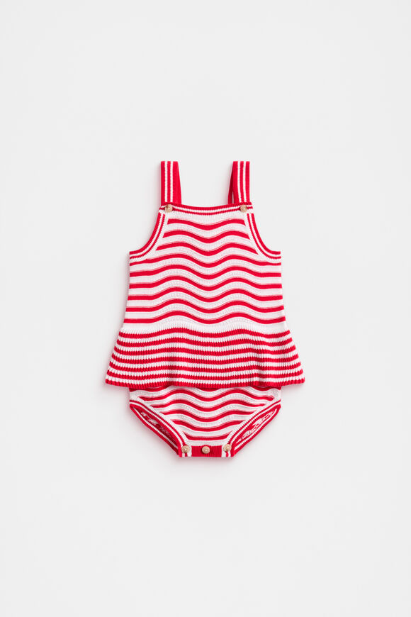 Stripe Crochet Romper  Strawberry Red  hi-res