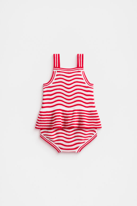 Stripe Crochet Romper  Strawberry Red  hi-res