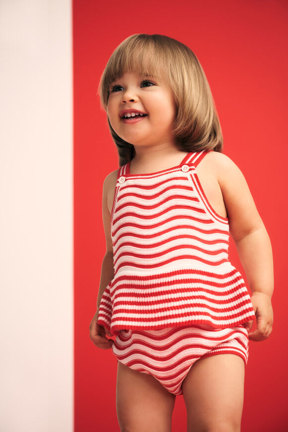Stripe Crochet Romper  Strawberry Red  hi-res