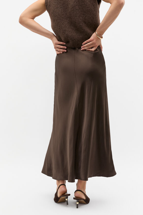 Satin Midi Swing Skirt  Dark Espresso  hi-res