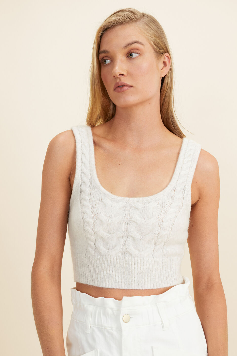Chunky Cable Crop  Oat Marle