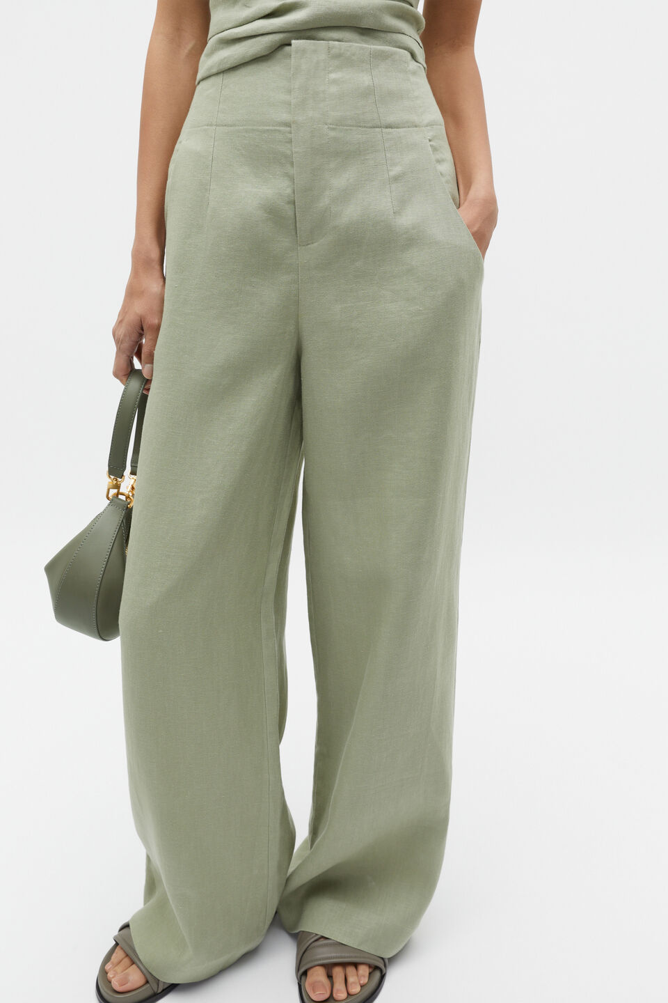 Core Linen Waisted Pant  Pale Olive
