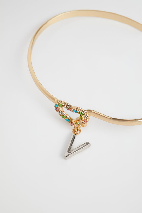 Rainbow Heart Initial Bangle  V  hi-res