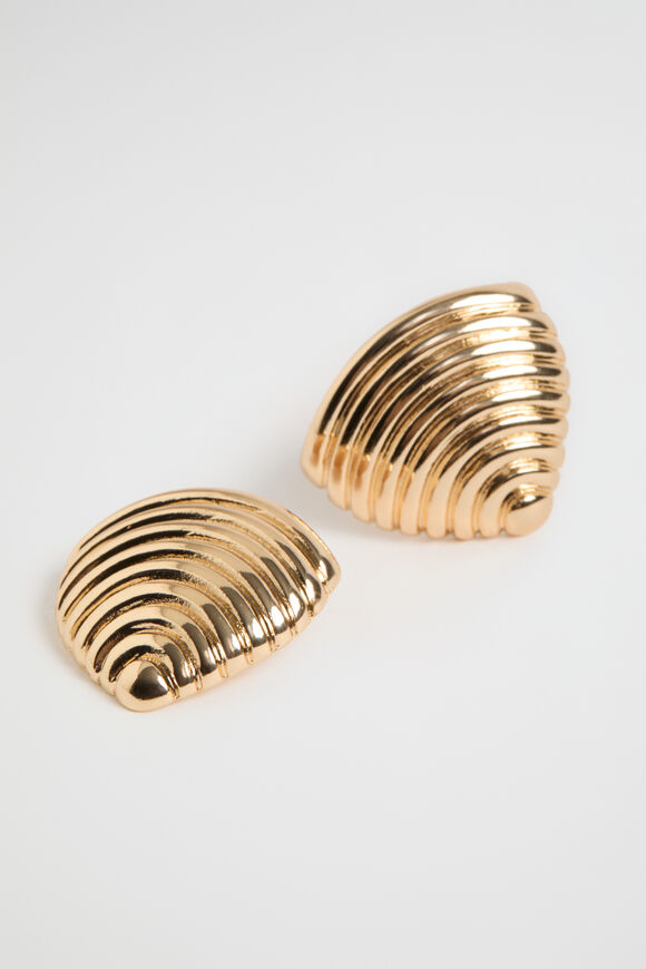 Ribbed Shell Stud  Gold  hi-res