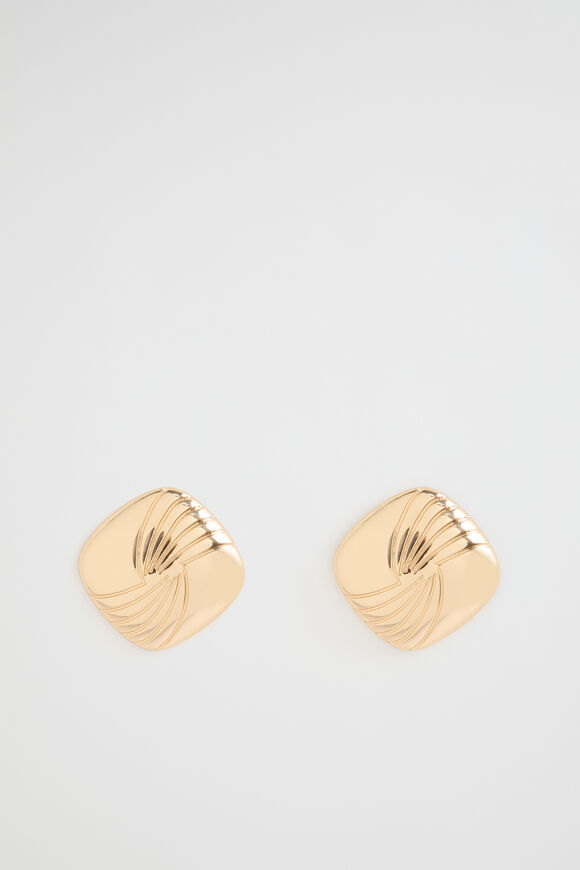 Textured Square Stud  Gold  hi-res