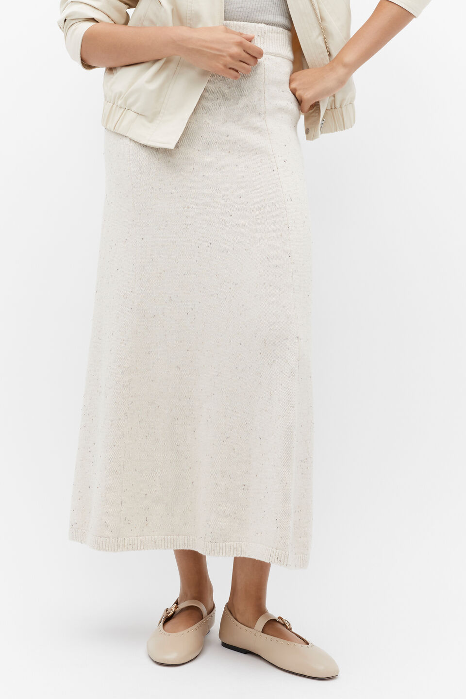 Speckle Knit Midi Skirt  Vanilla Cream Fleck