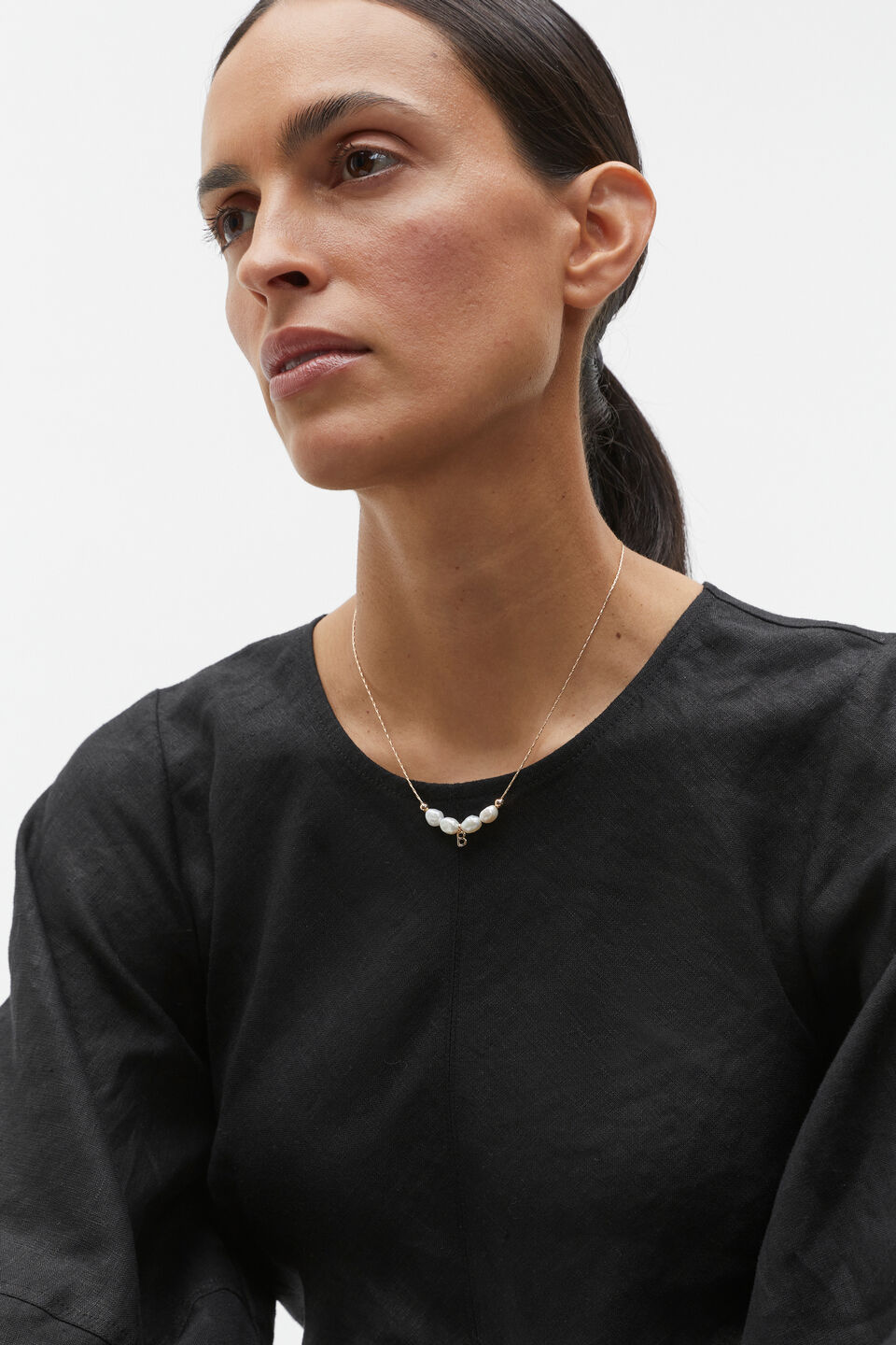 Fine Pearl Initial Necklace  D