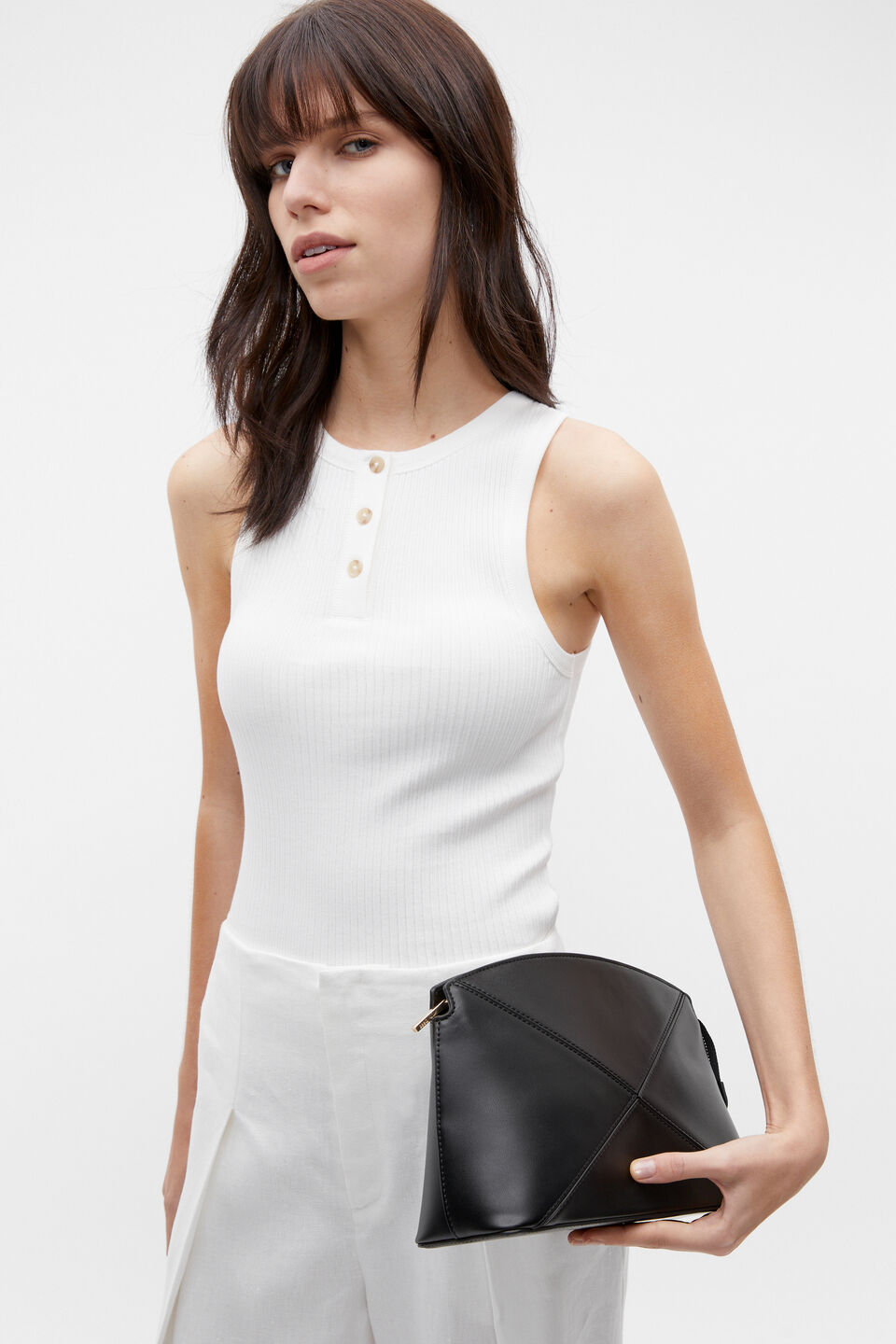 Henley Rib Tank  Cloud Cream