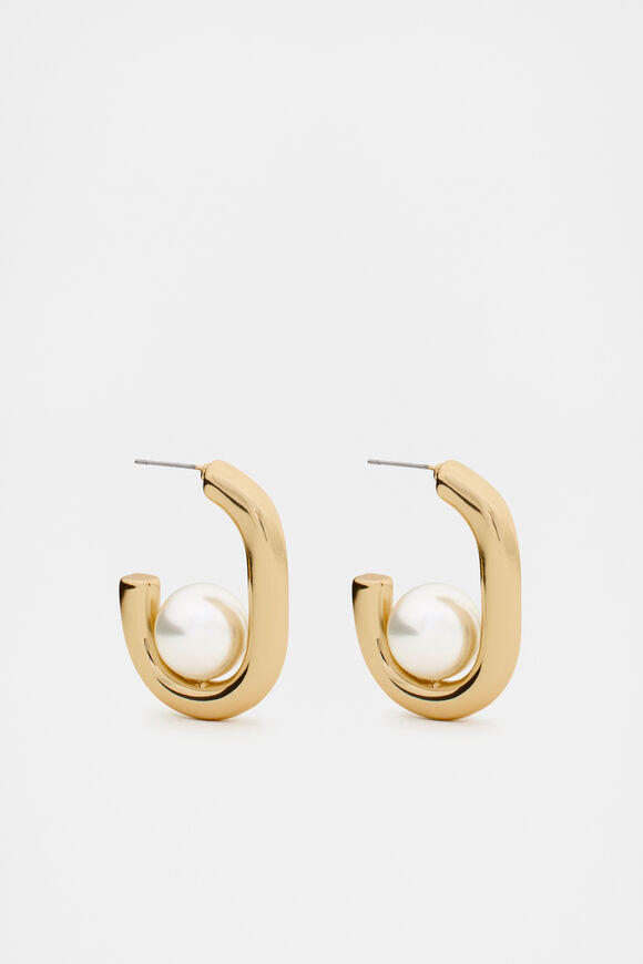 Oval Pearl Hoop  Gold  hi-res