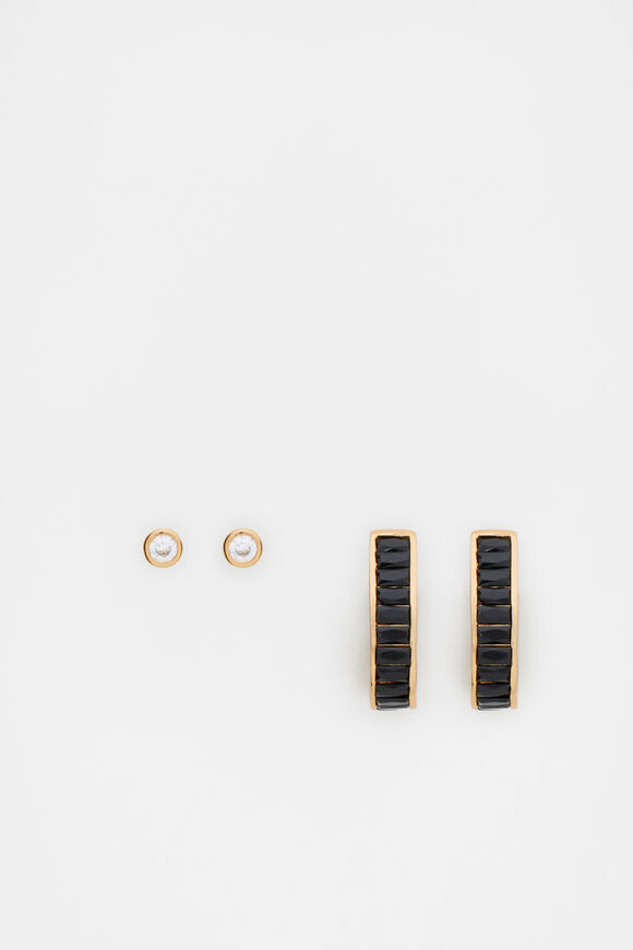 Baguette 2 Pack Earrings  Black Gold  hi-res