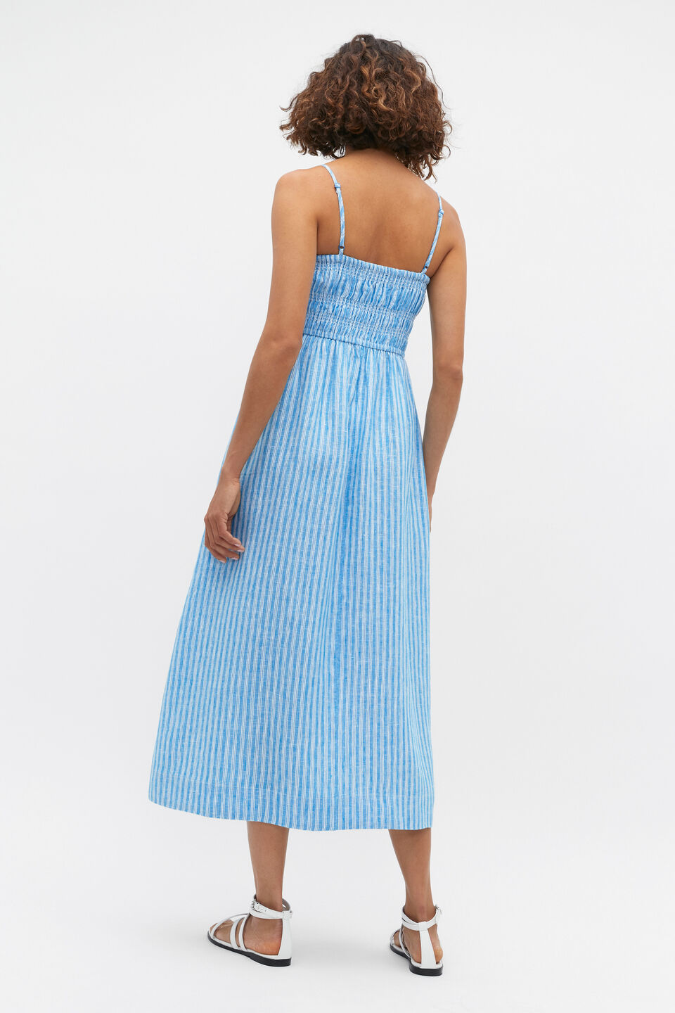 Linen Smocked Midi Dress  Amalfi Stripe