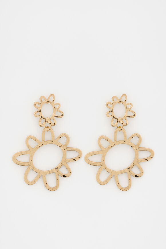 Textured Flower Drop Earring  Gold  hi-res