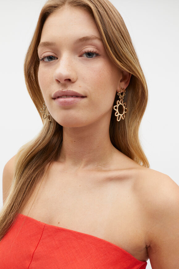 Textured Flower Drop Earring  Gold  hi-res