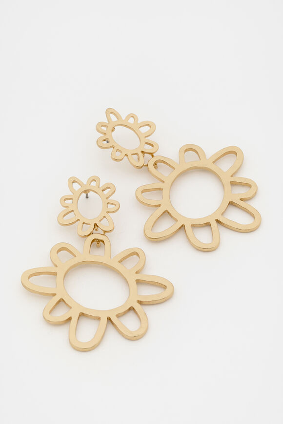 Textured Flower Drop Earring  Gold  hi-res