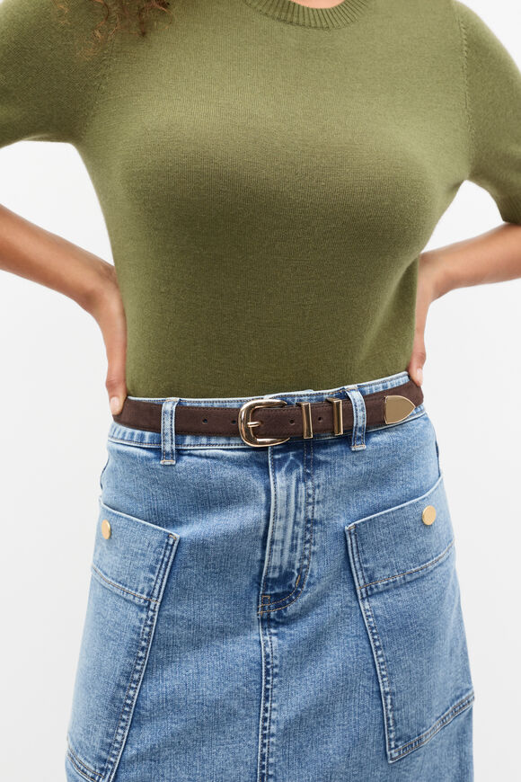 Hallie Suede Metal Keeper Belt  Dark Espresso Suede  hi-res
