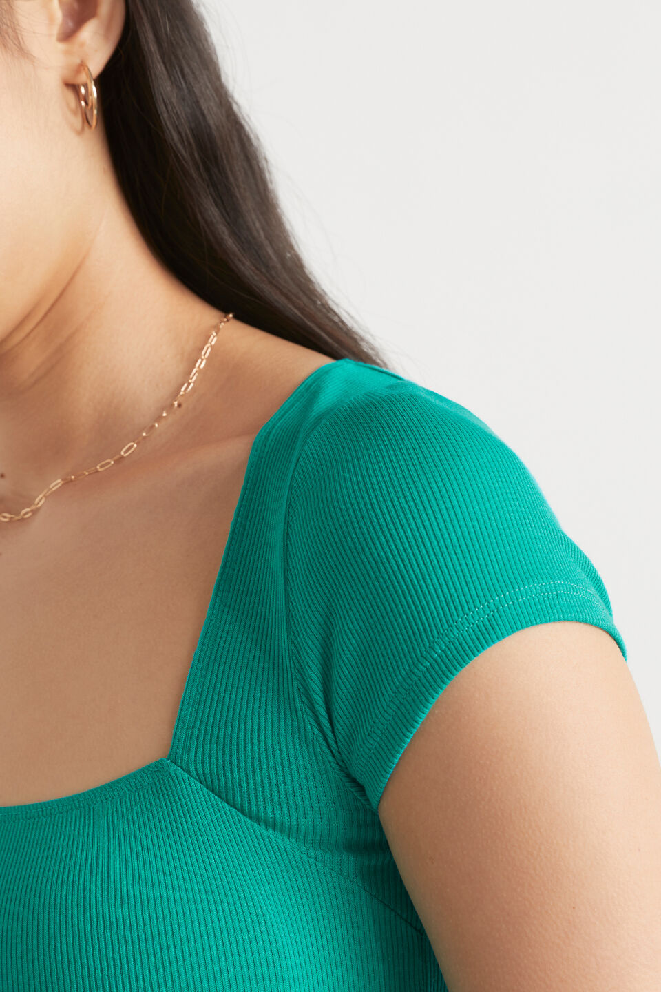 Square Neck Rib Tee  Deep Teal
