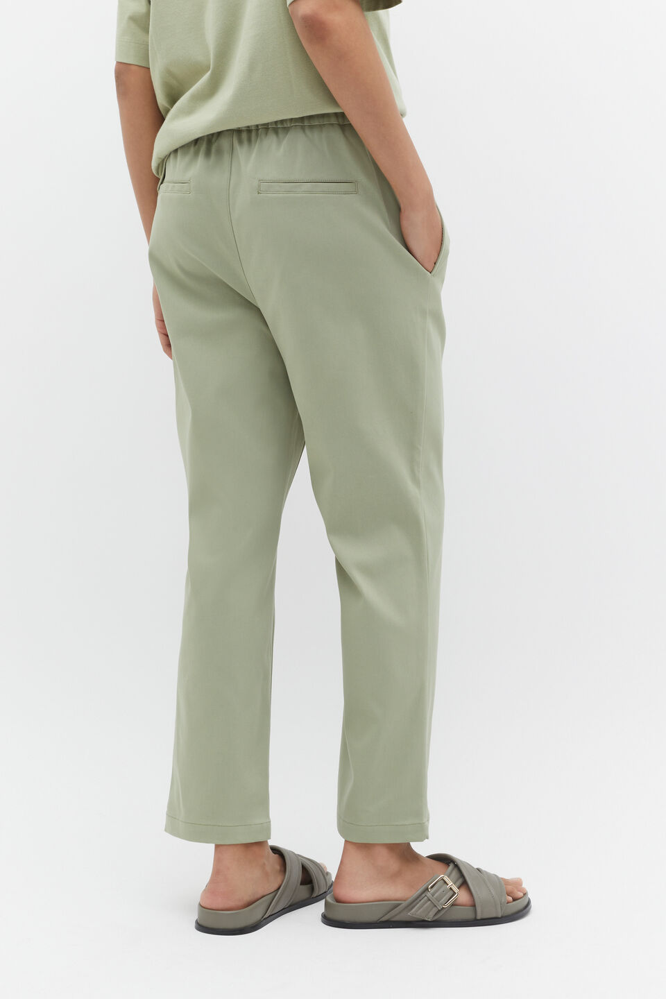 Tapered Leg Tie Pant  Pale Olive