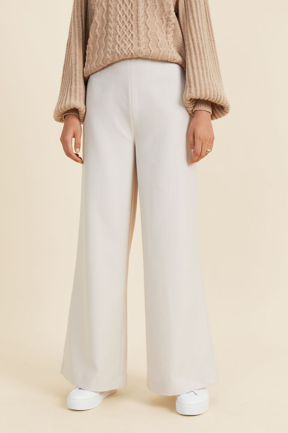 Wool Blend High Palazzo Pant  Oat