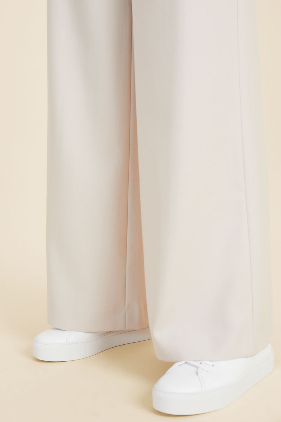 Wool Blend High Palazzo Pant  Oat