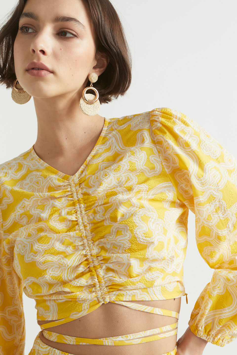 Floral Tie Waist Top  Gold Amber Floral