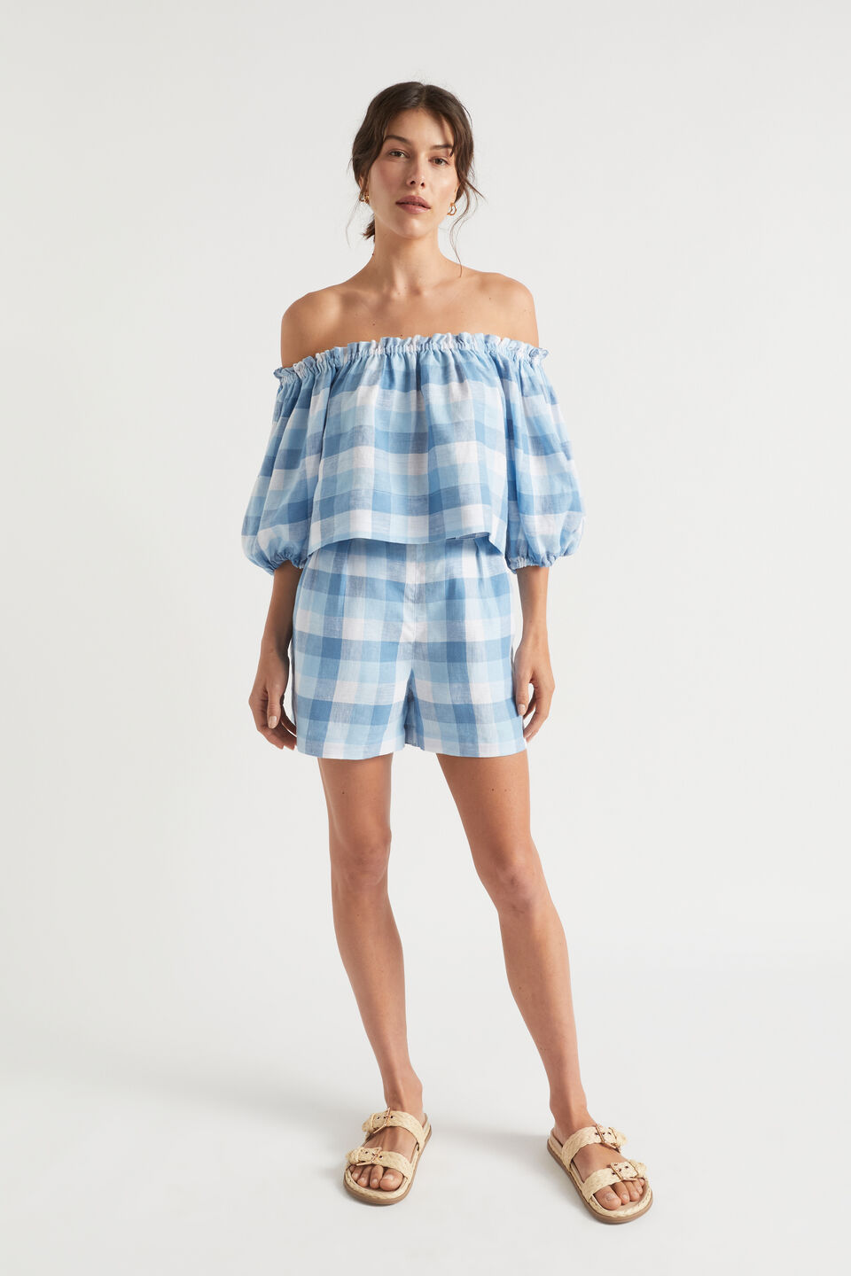 Linen Check Tie Short  Deep Navy Check