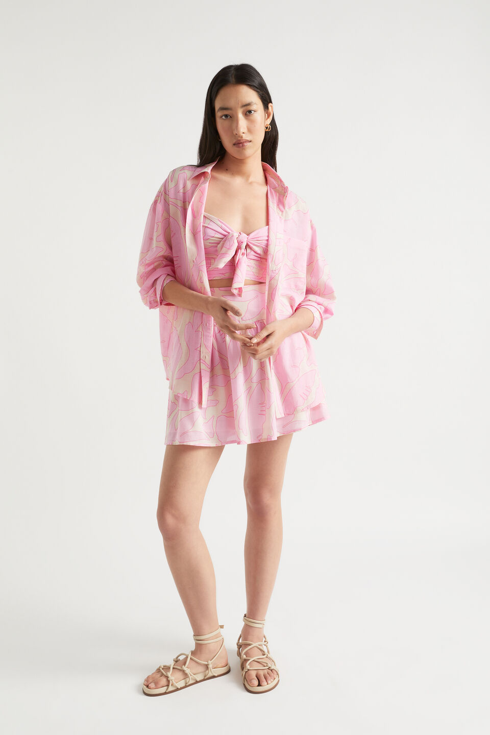 Voile Floral Tie Top  Soft Orchid Floral