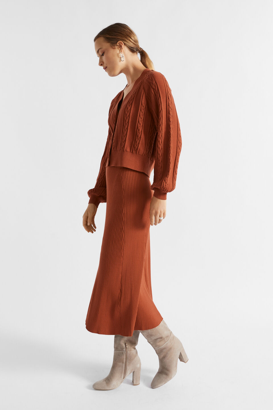 Godet Knit Skirt  Burnt Brick