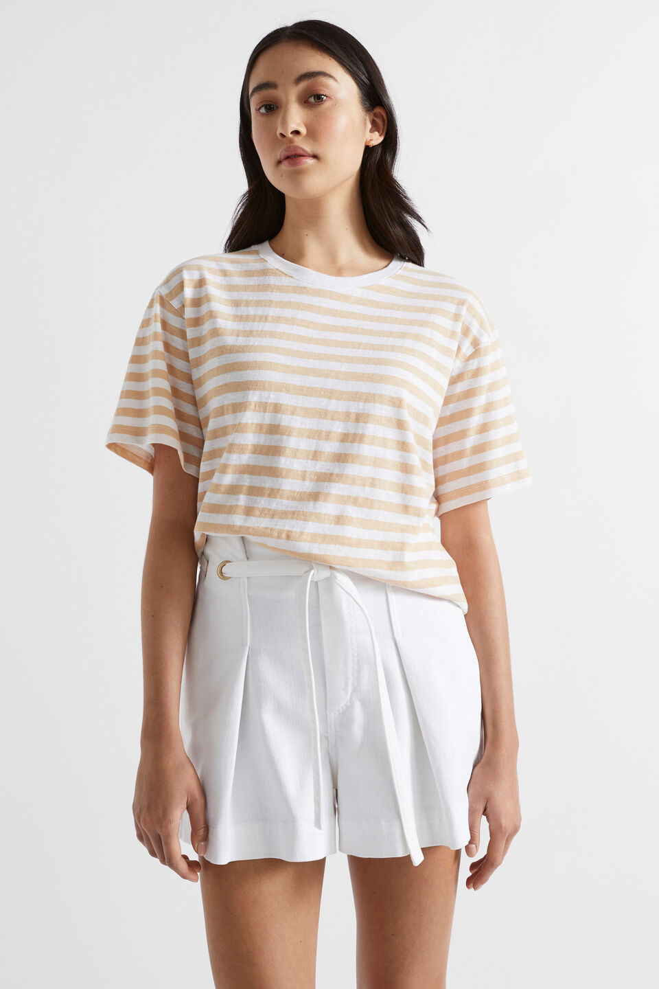 Denim Paperbag Eyelet Short  White