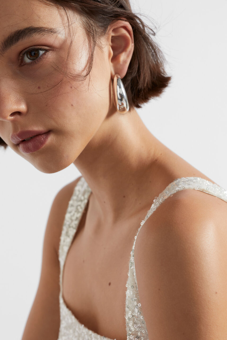 Curved Hoop Earring  Silver
