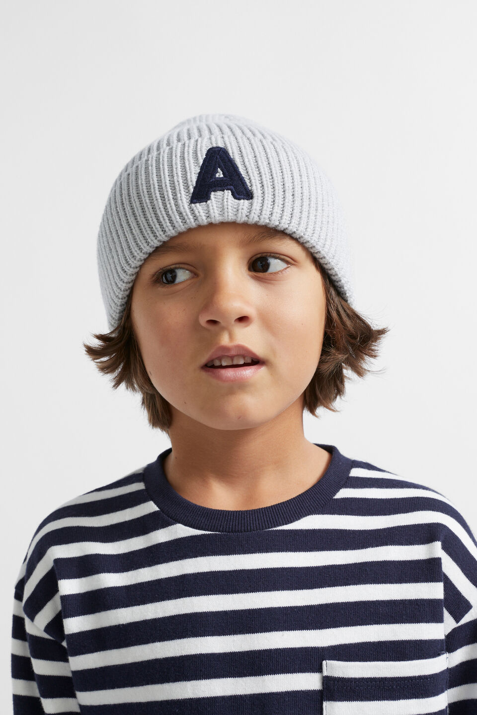 Rib Initial Beanie  J