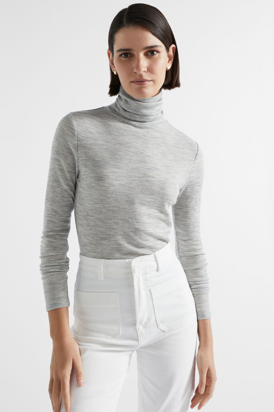 Babywool Roll Neck Top  Silver Marle