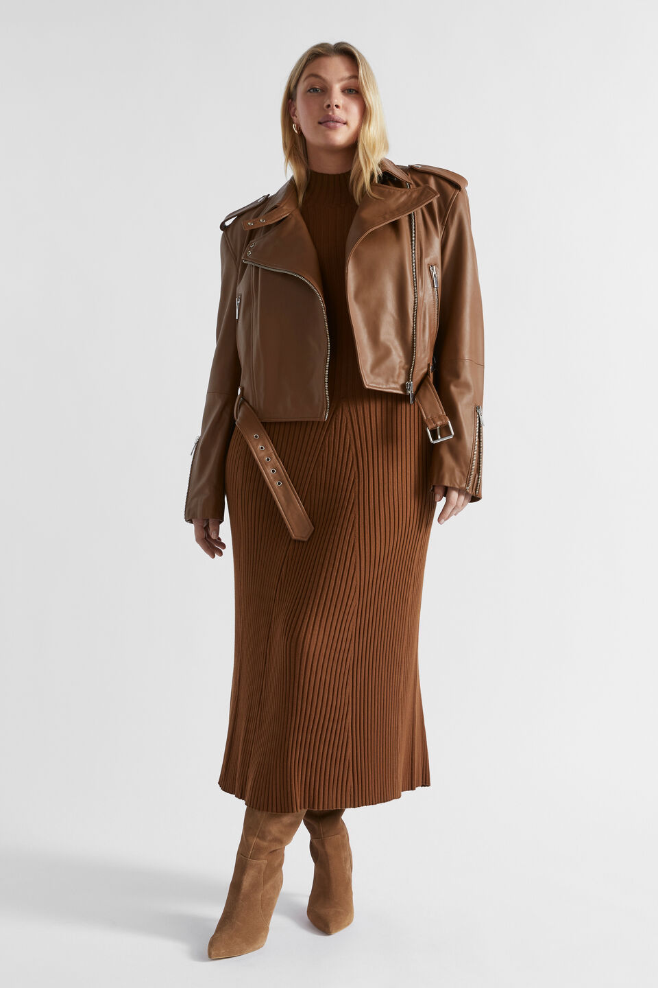 Rib Knit High Neck Dress  Spice