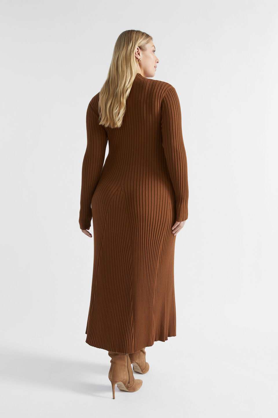 Rib Knit High Neck Dress  Spice