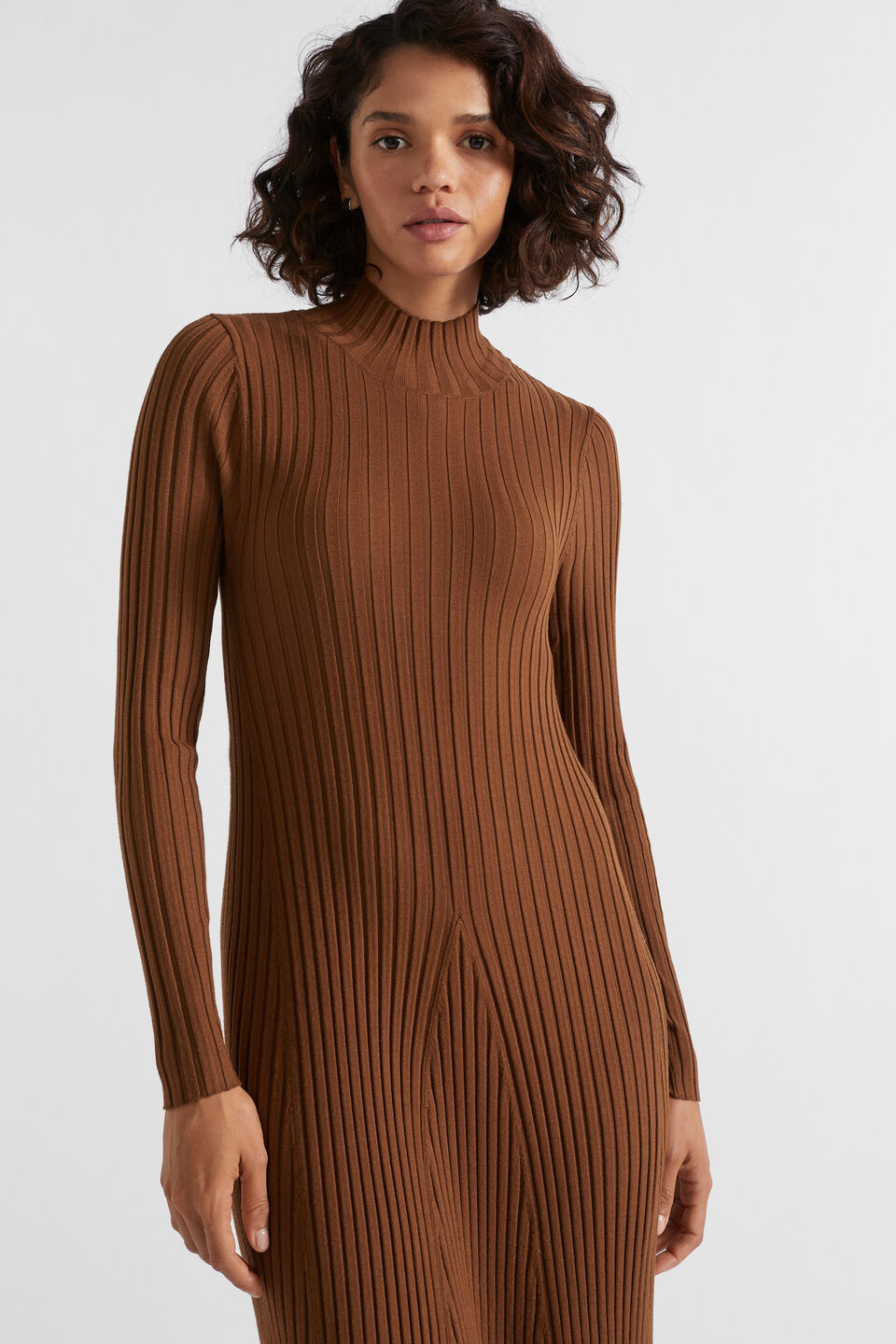 Rib Knit High Neck Dress  Spice